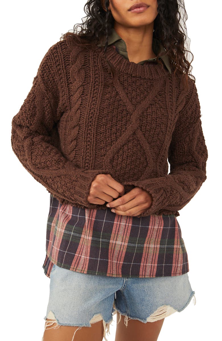 Brown Free People Cutting Edge Cotton Cable Sweater 