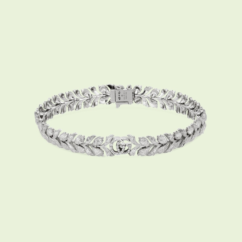 White gold Gucci Flora 18k bracelet with Double G 