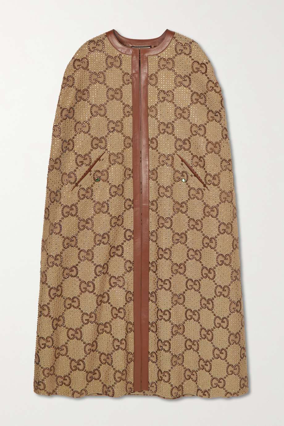 Ebony and brown Gucci Aria reversible leather-trimmed cotton-blend canvas-jacquard cape 