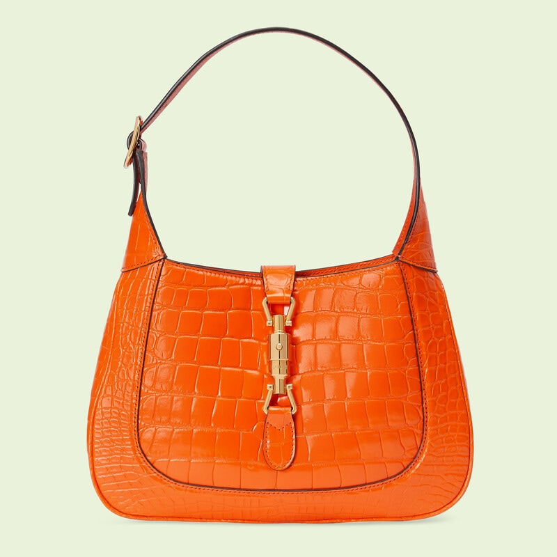 Orange Gucci Jackie 1961 crocodile small shoulder bag 