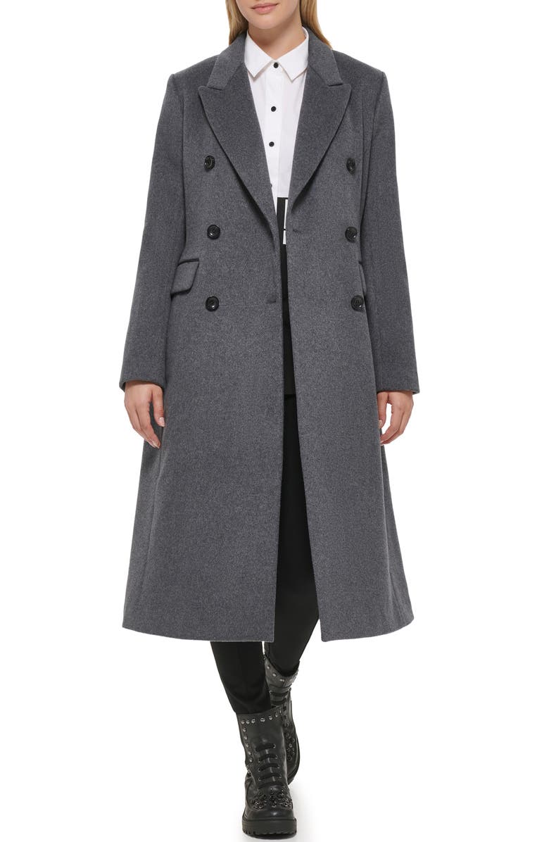 Grey Karl Lagerfeld Wool Blend Double Breasted Coat 