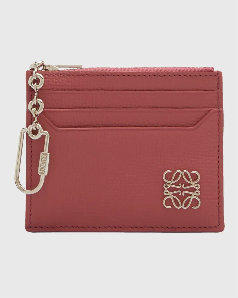 Pink Loewe Anagram Zip Leather Card Holder 