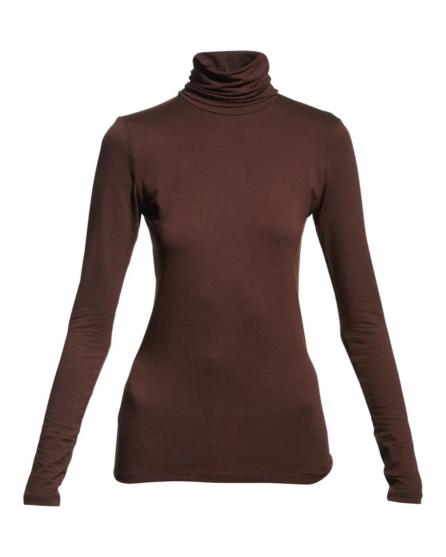 Brown Majestic Filatures Viscose Jersey Turtleneck 