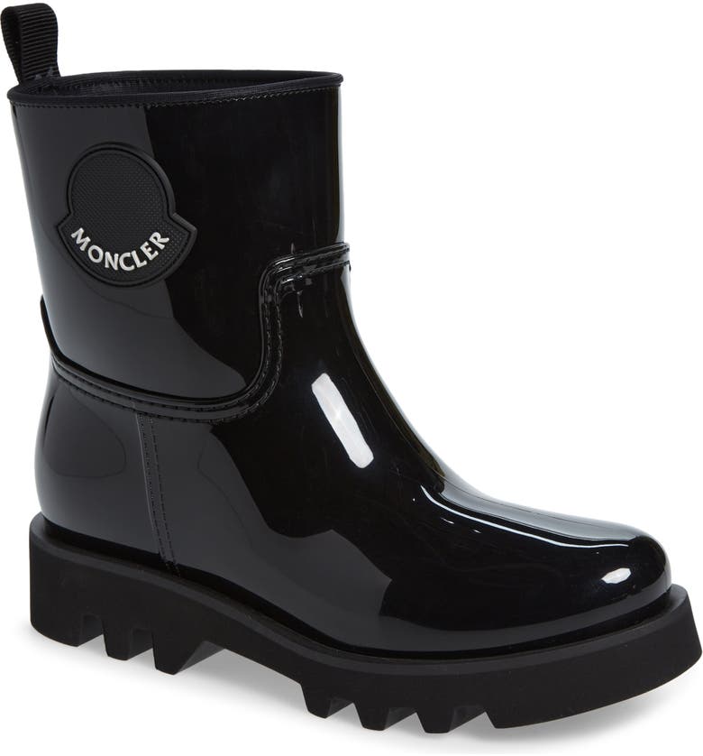 Black Moncler Ginette Logo Waterproof Rain Boot 