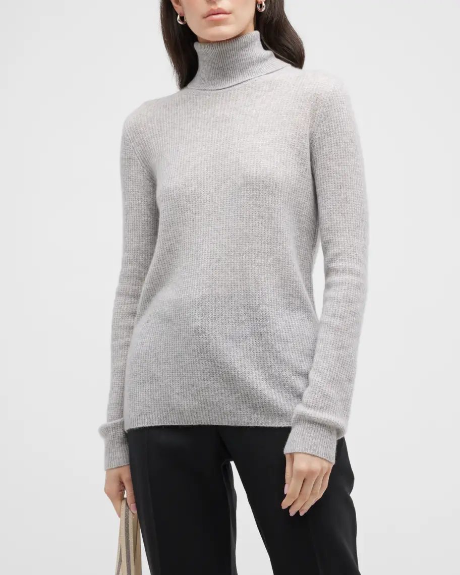 Grey Neiman Marcus Cashmere Collection Cashmere Waffle Knit Turtleneck Sweater  