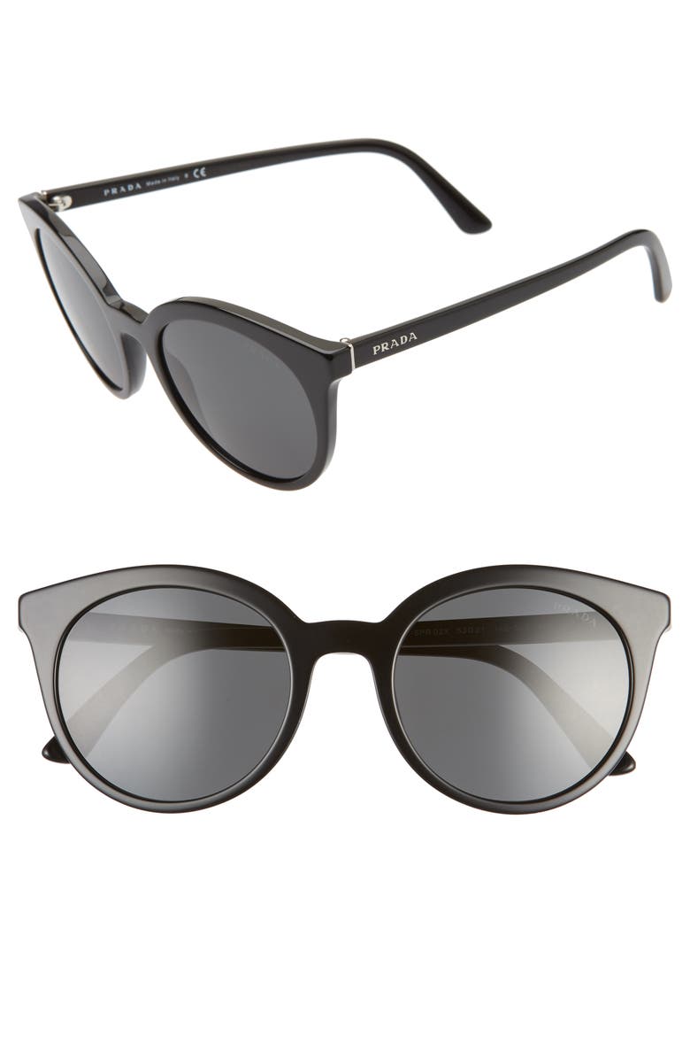 Black Prada 53mm Round Cat Eye Sunglasses 