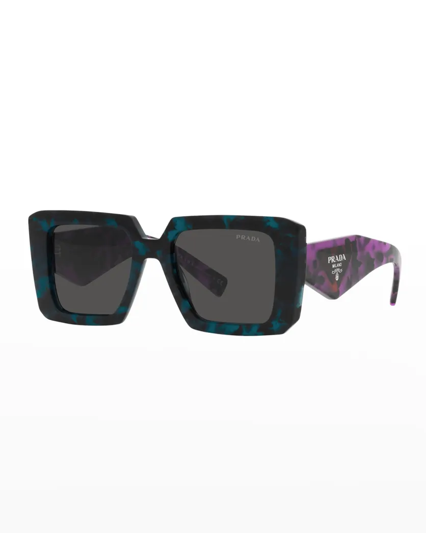 Black, Purple and Pink Prada Acetate Square Sunglasses