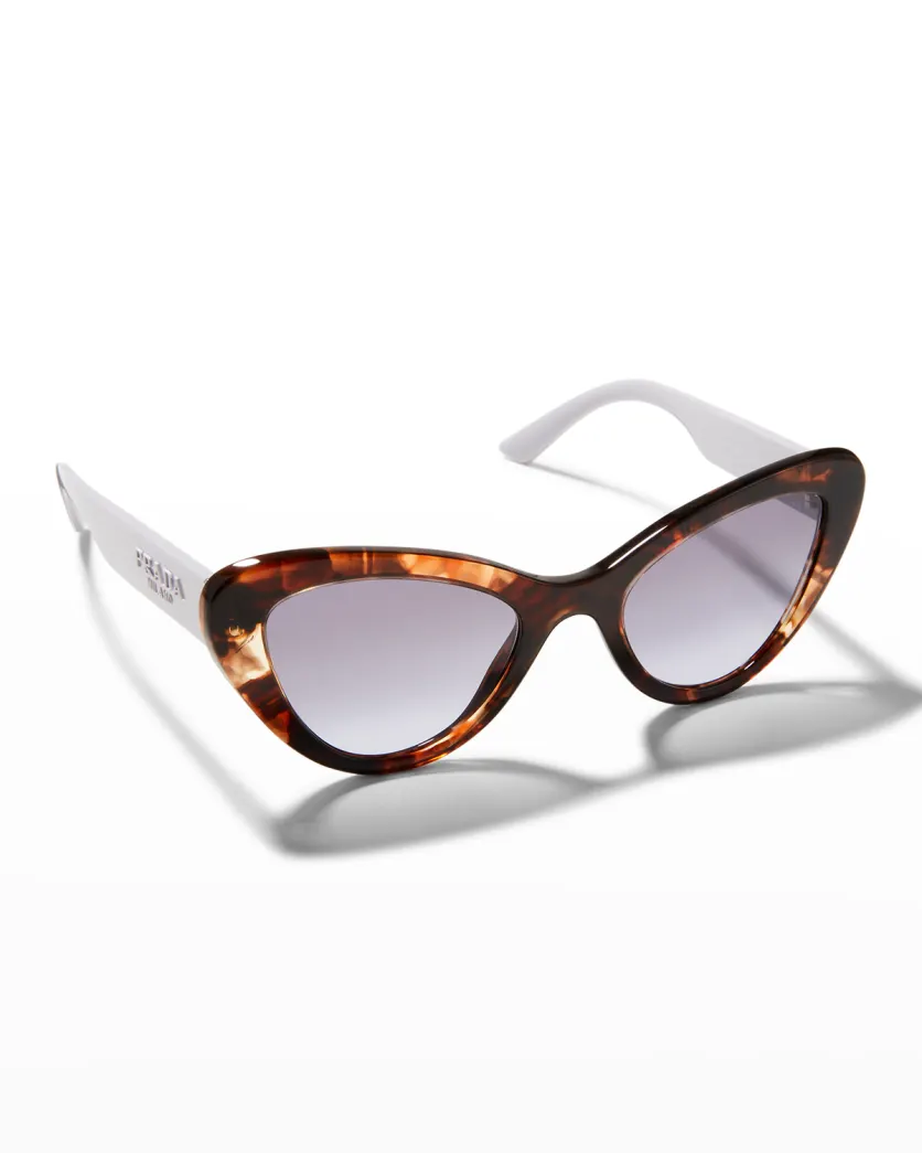 Brown and white Prada Two-Tone Acetate Cat-Eye Sunglasses 