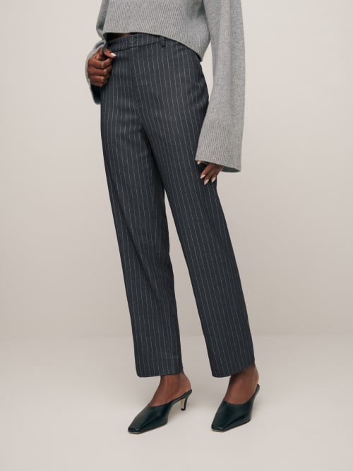 Dark grey pin stripe Reformation Freddie Pant 