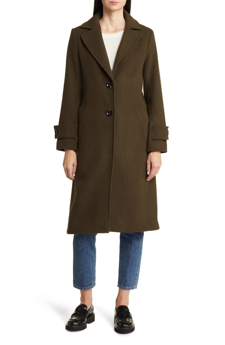 Dark Green Sam Edelman Notch Collar Longline Wool Blend Coat 