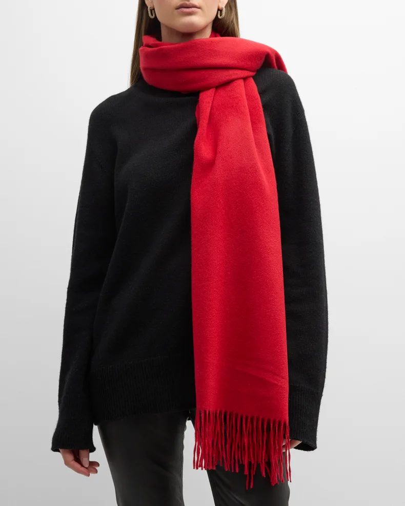 Red Sofia Cashmere Fringed Cashmere Evening Wrap