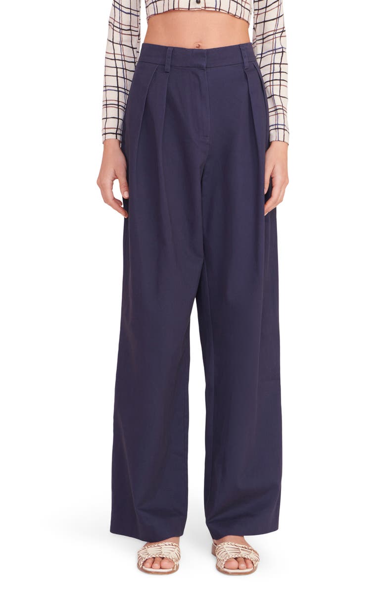 Navy Staud Luisa Cotton Blend Dobby Trousers 