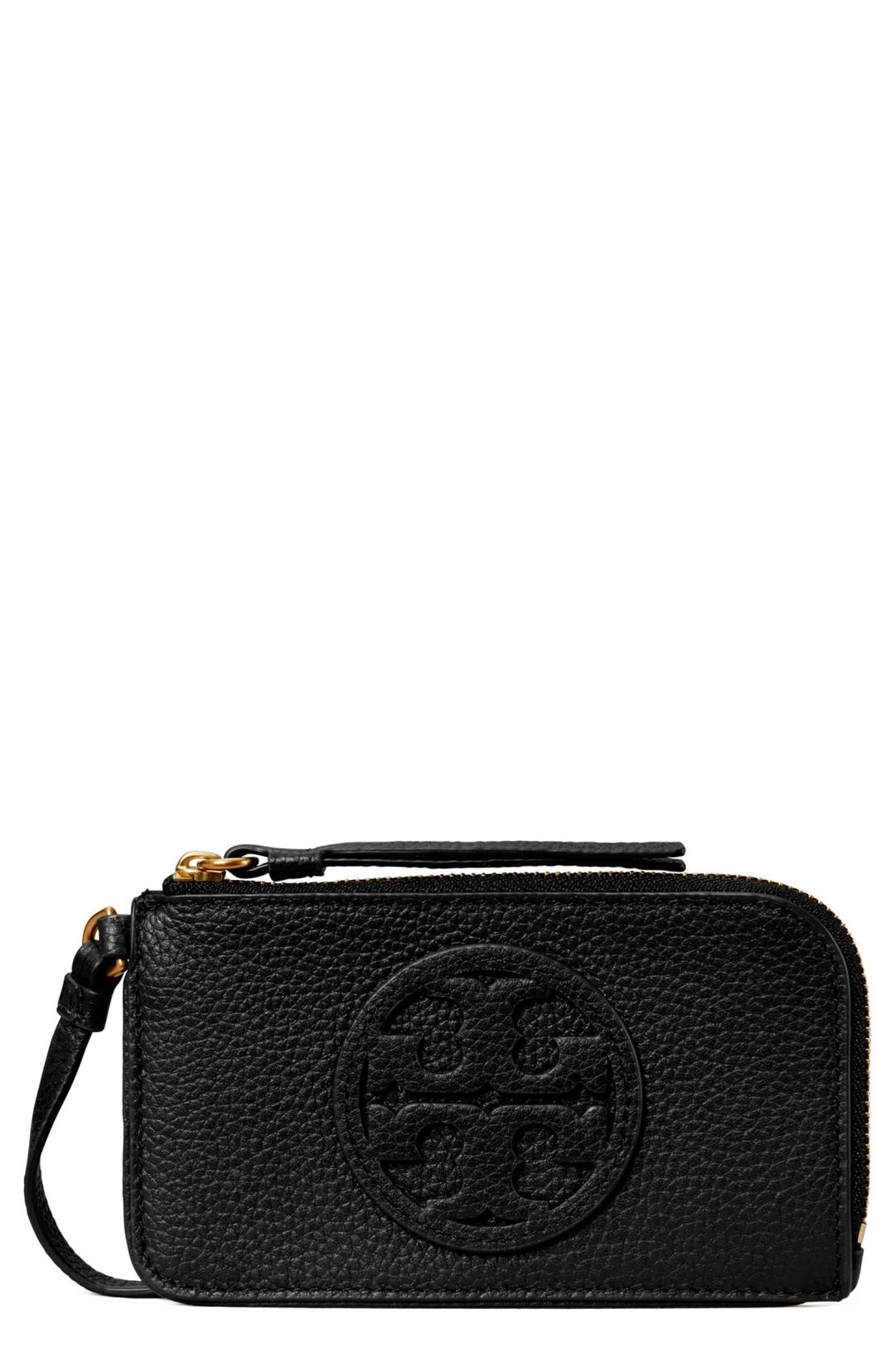 Black Tory Burch Miller Top Zip Leather Card Case 