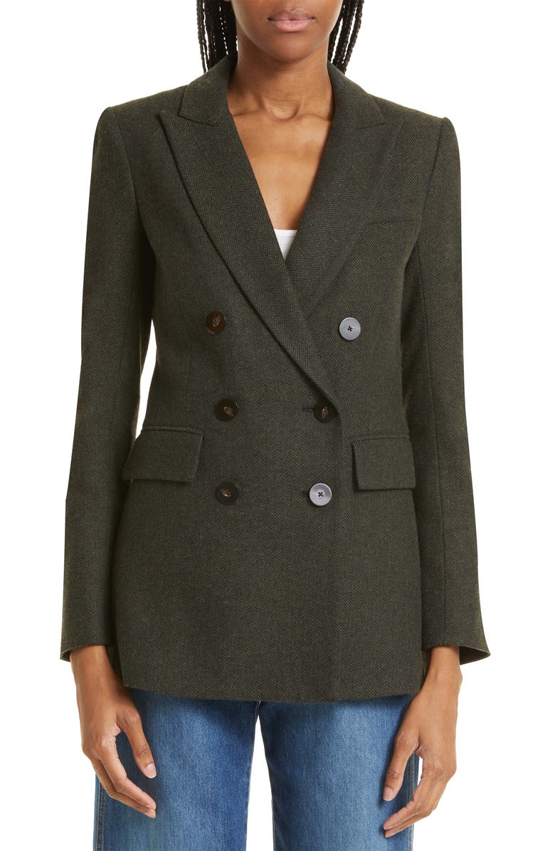 Green Veronica Beard Ellette Herringbone Dickey Jacket 