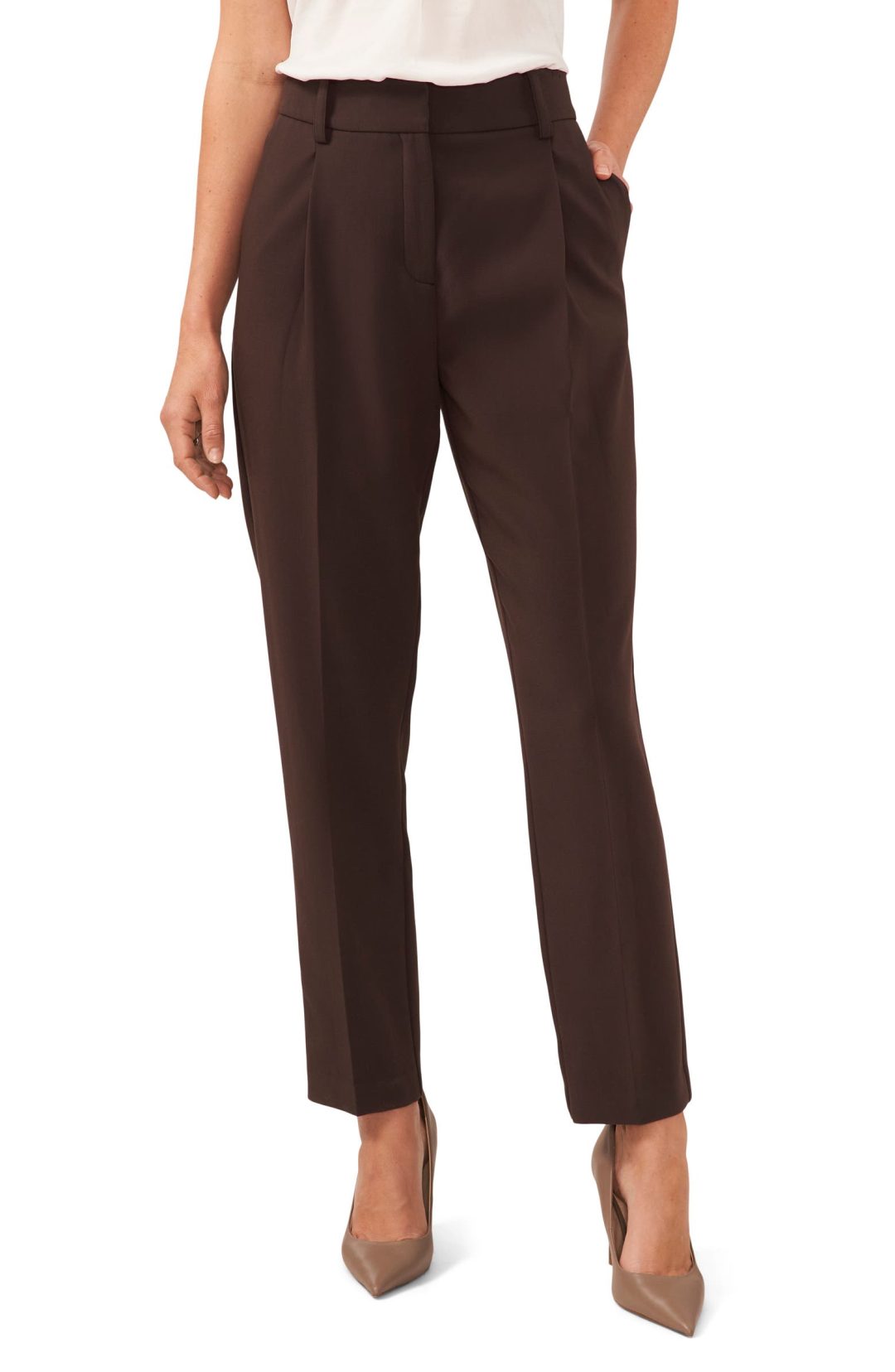 Brown Vince Camuto Pleated Straight Leg Trousers 