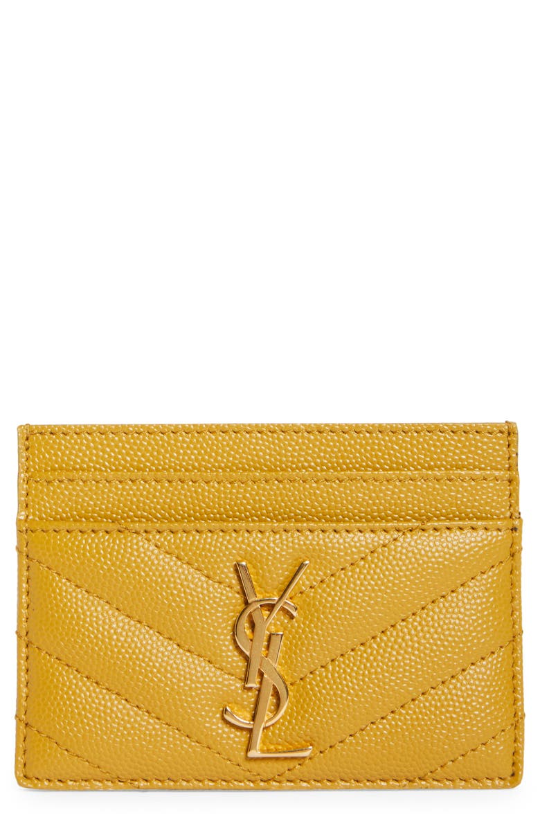 Yellow Saint Laurent Monogram Leather Card Case