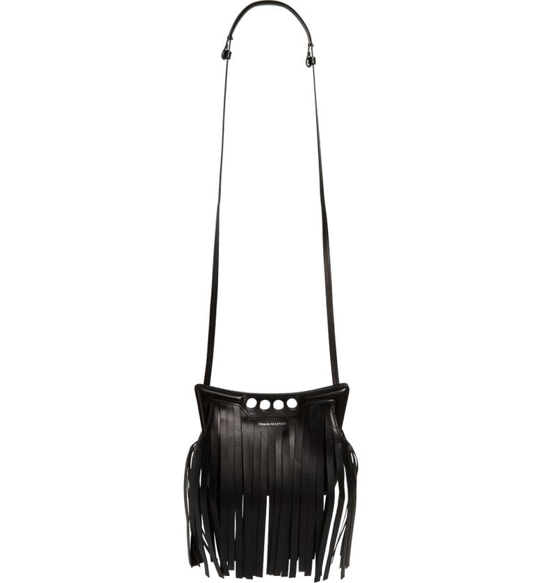 Black Alexander McQueen Mini The Peak Fringe Leather Crossbody Bag 