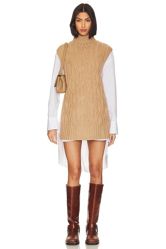 Camel Autumn Cashmere Chunky Cable Sleeveless Tunic 