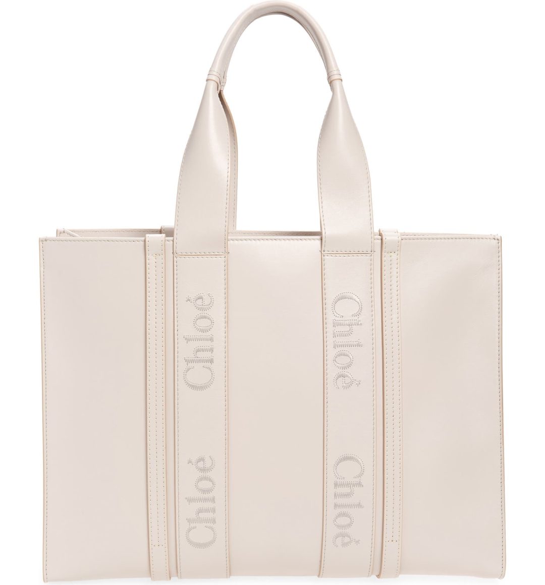 White Chloe Large Woody Leather Tote 