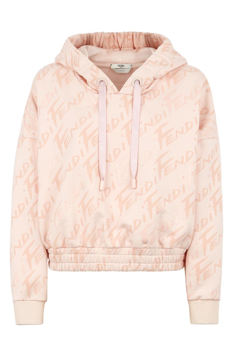 Pink Fendi Women's Brush Crop Cotton Logo Hoodie 