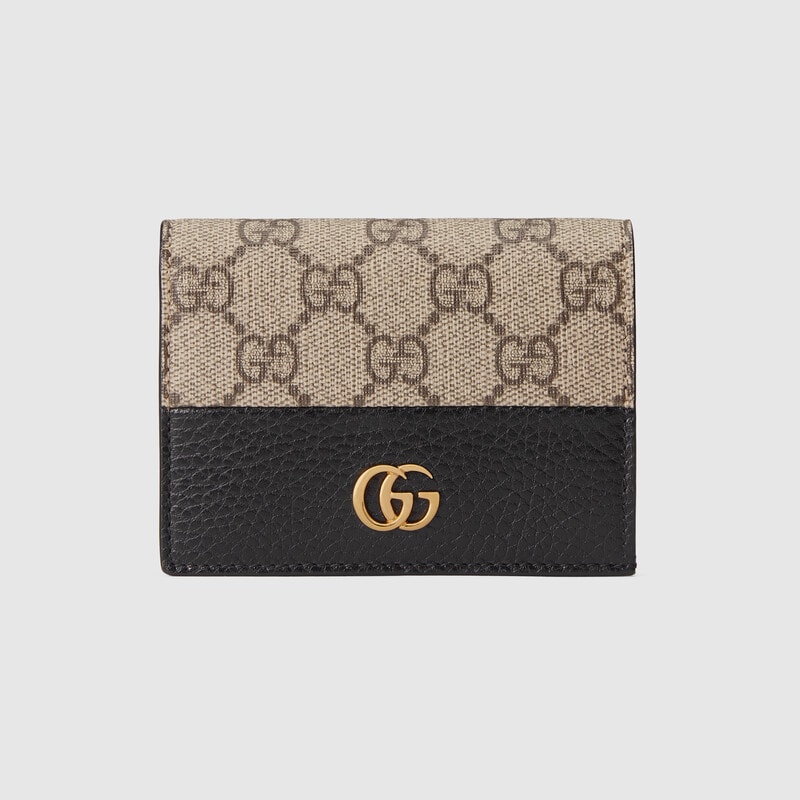 Beige and black Gucci GG Marmont card case wallet 