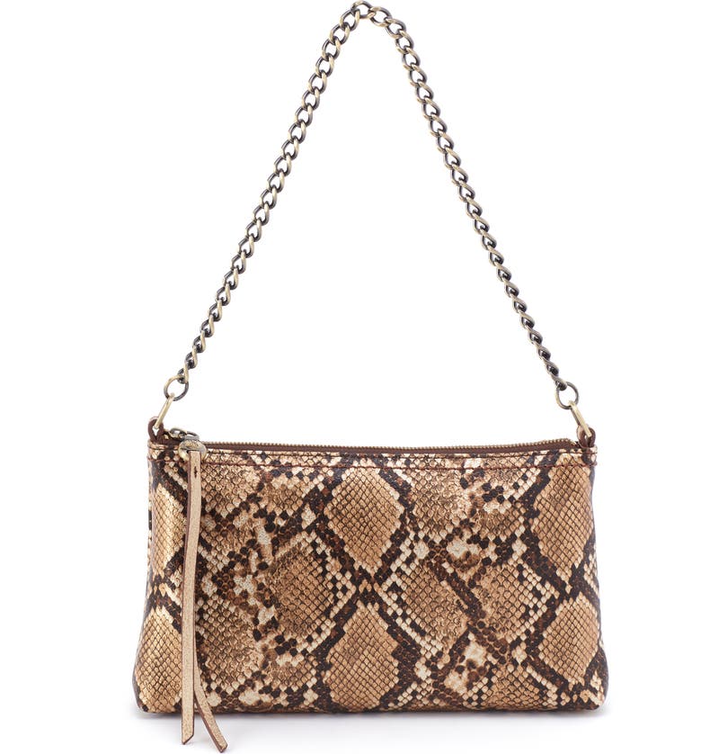 Beige and brown snake print Hobo Darcy Convertible Metallic Leather Crossbody Bag 