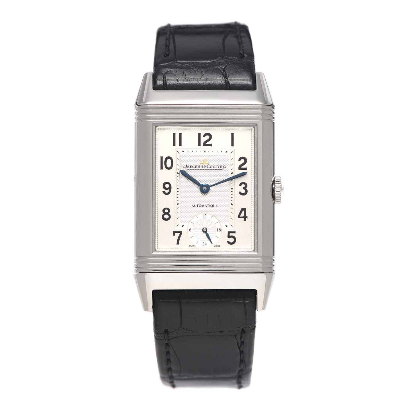 Jaeger Lecoultre Stainless Steel and black Alligator 27mm Reverso Night & Day Manual Winding Watch