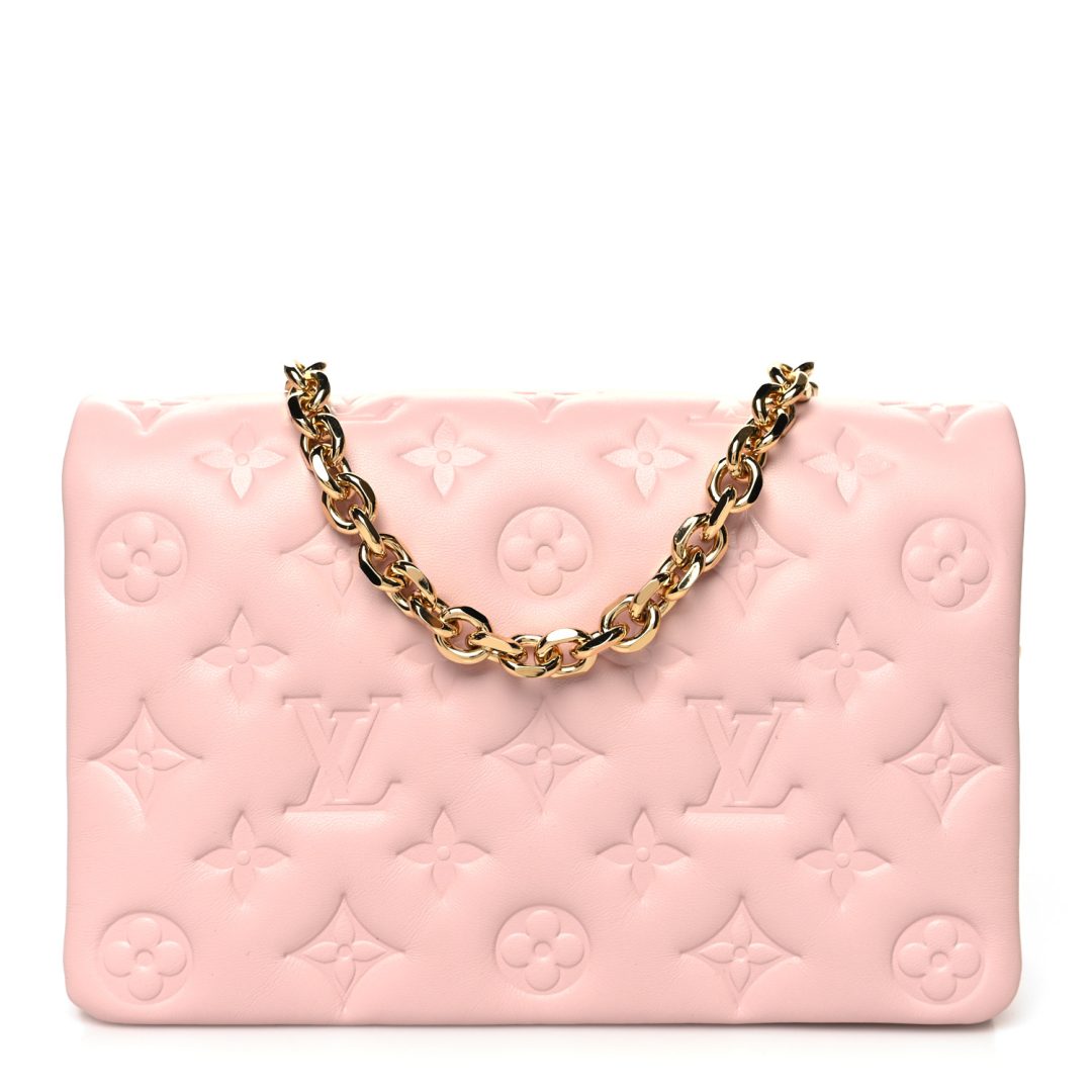 Pink Louis Vuitton Lambskin Embossed Monogram Pochette Coussin