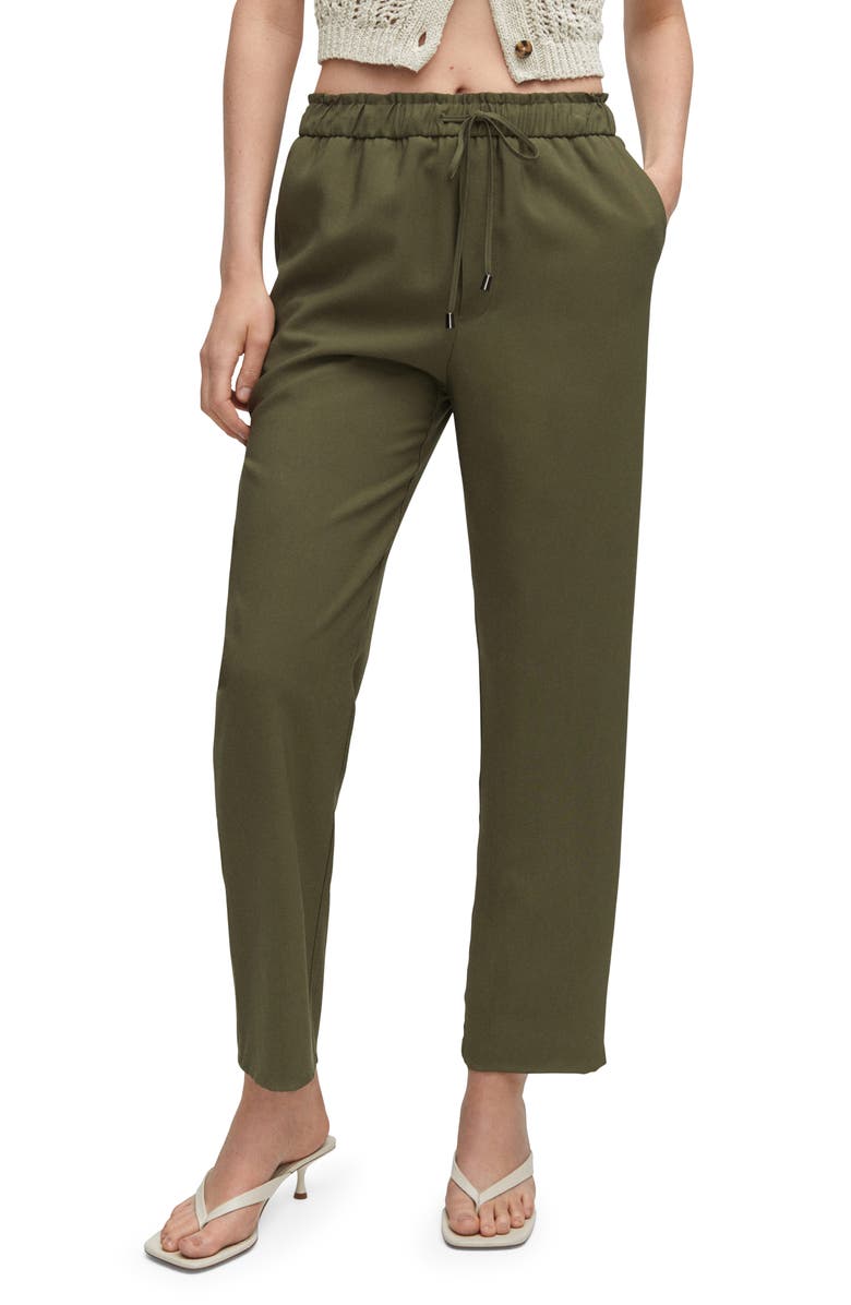 Khaki green Mango Flowy Straight Leg Pants 