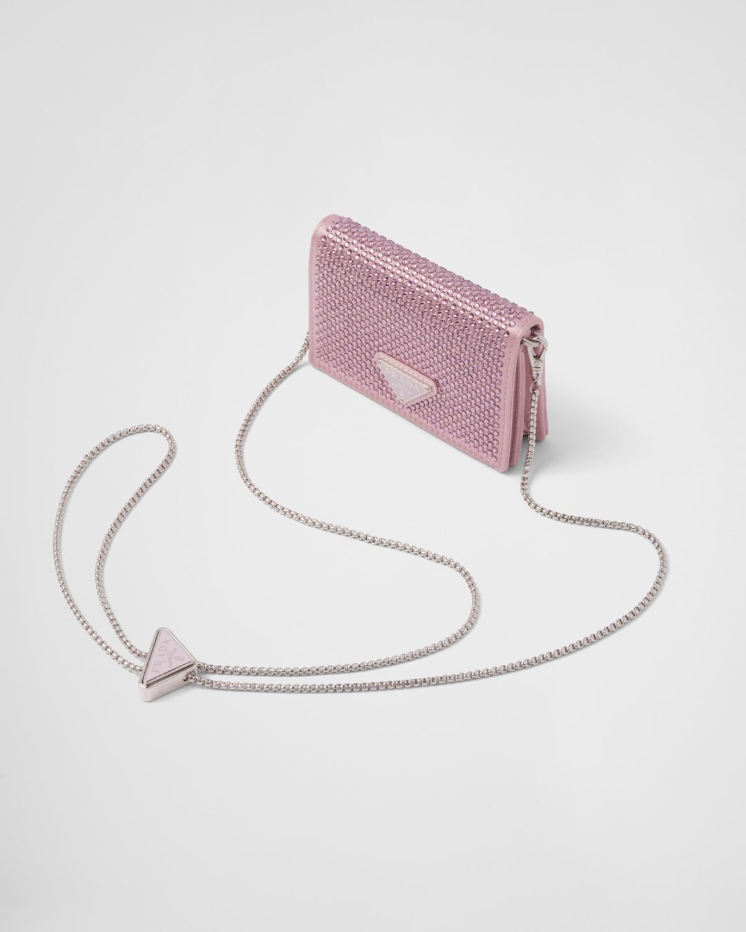 Pink Prada cardholder with shoulder strap & crystals 