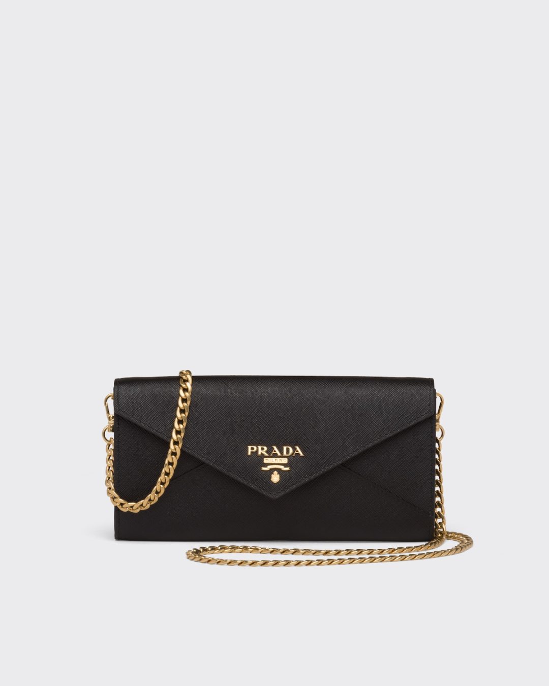 Black Prada Saffiano leather wallet with shoulder strap 