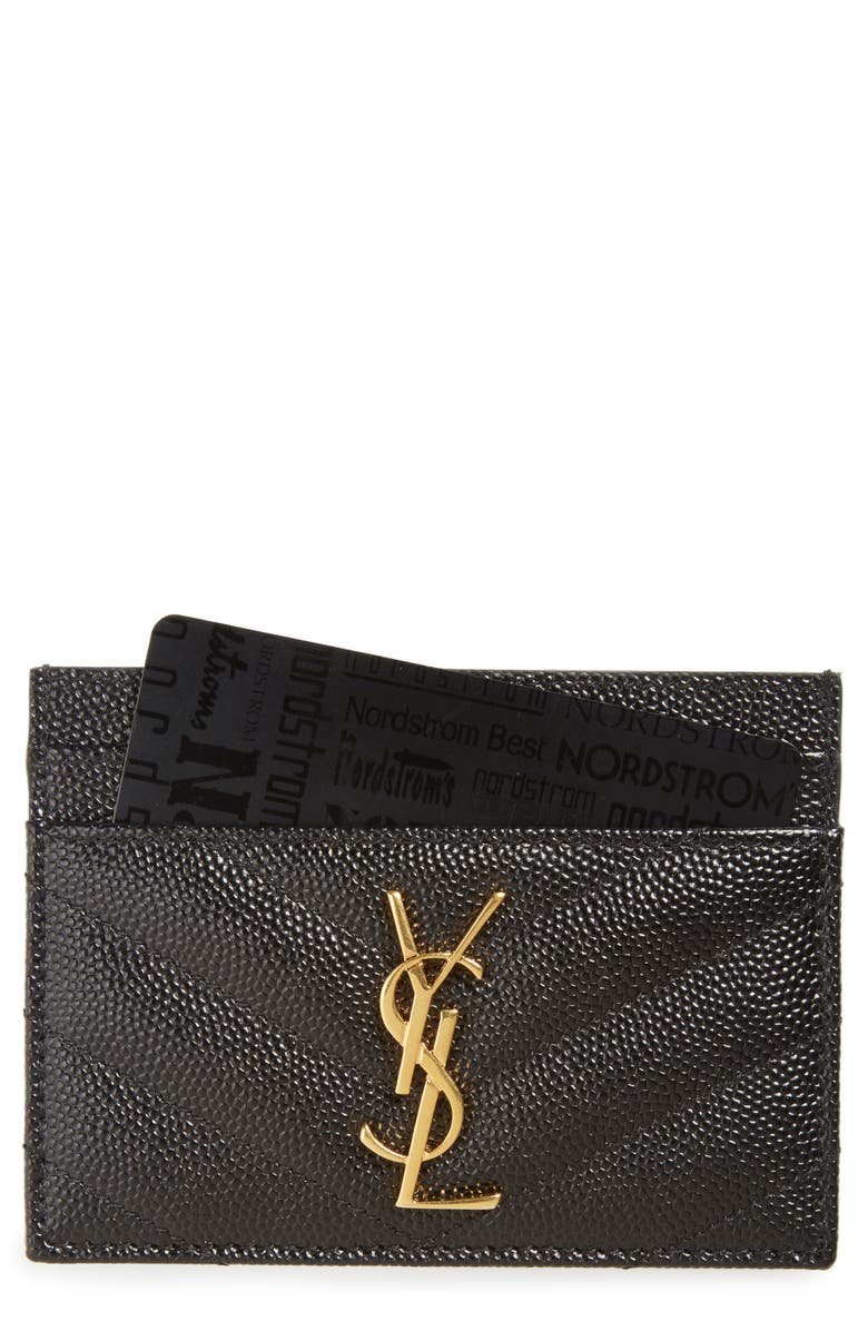 Black Saint Laurent Monogram Quilted Leather Credit Card Case