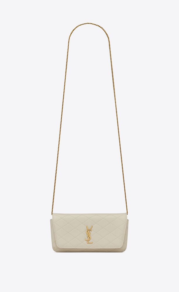 White Saint Laurent Gaby Chain Phone Holder In Quilted Lambskin 