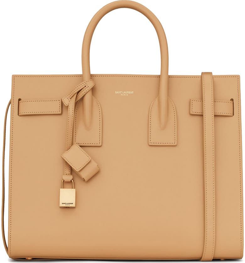 Caramel Saint Laurent Small Sac de Jour Leather Tote with Pouch 