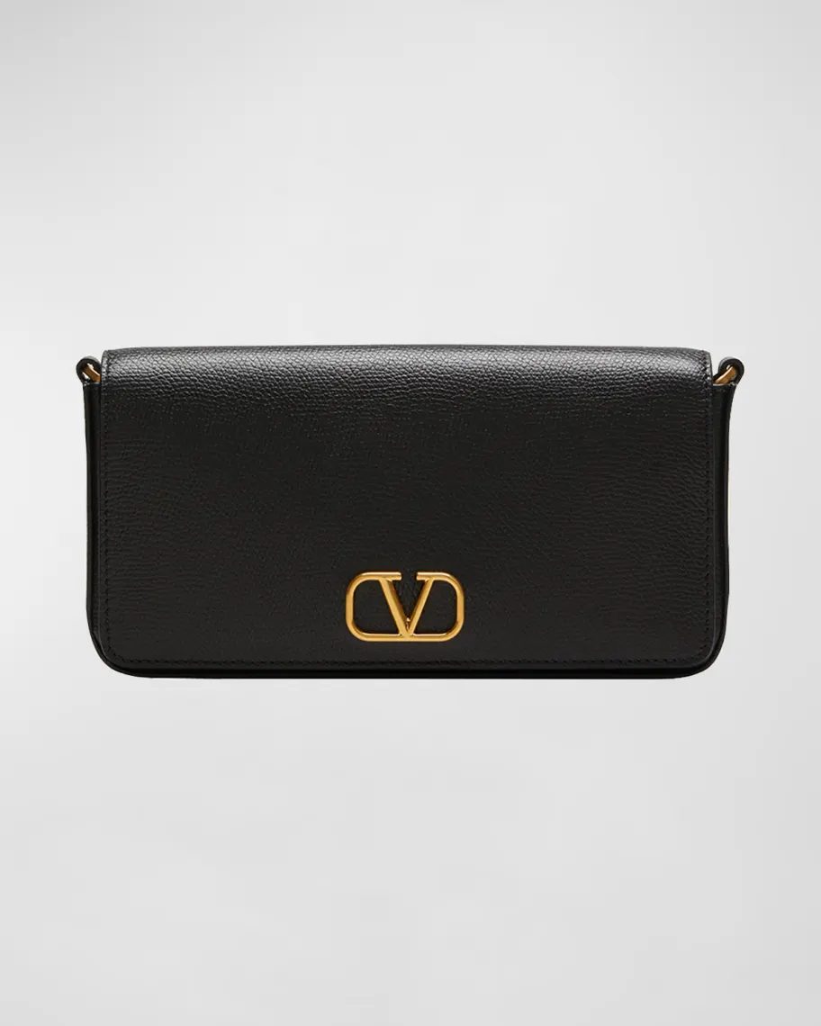 Black Valentino Garavani VLOGO Flap Leather Wallet on Chain 