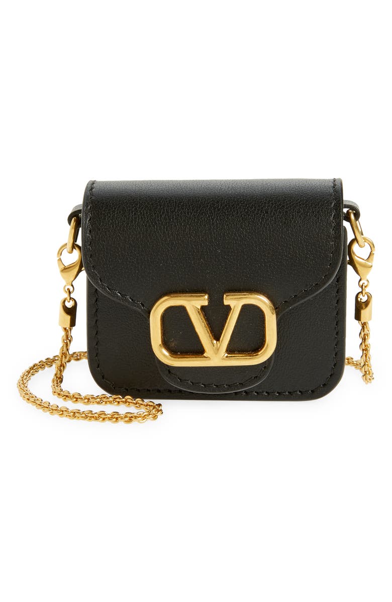 Black and gold Valentino Garavani Locò Leather AirPods Case on a Chain 