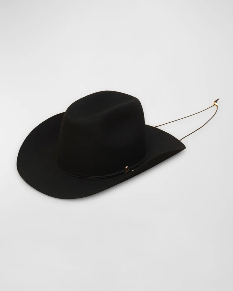 Black Van Palma Ezra Felt Cowboy Hat With Brass Accents 