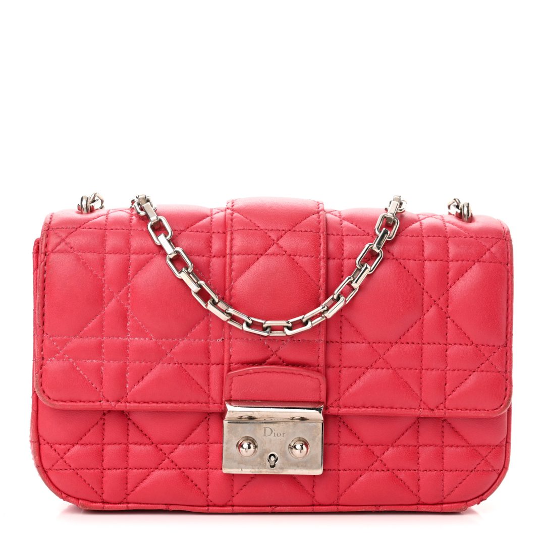 Red Dior Lambskin Cannage Miss Dior Promenade Pouch 