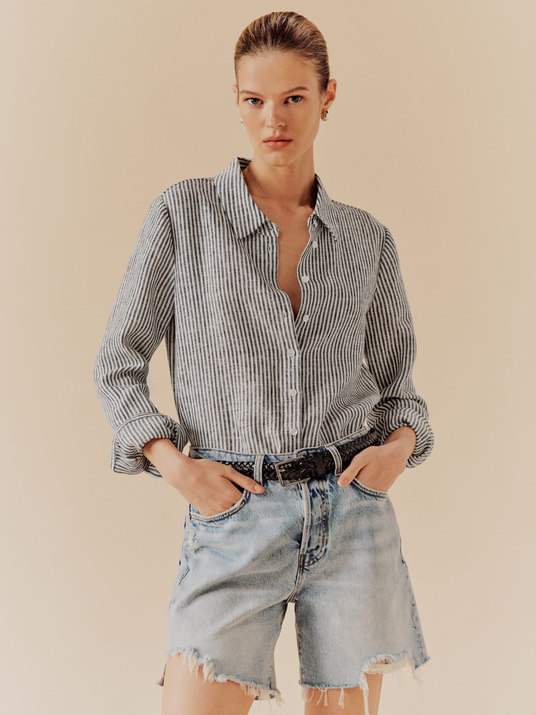 Reformation Striped Sky Relaxed Linen Top