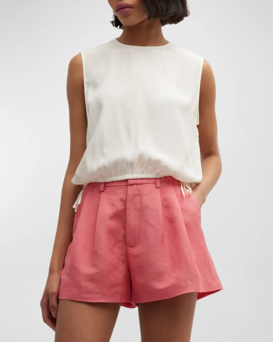 White ATM Anthony Thomas Melillo Silk Sleeveless Tie-Waist Crop Top 