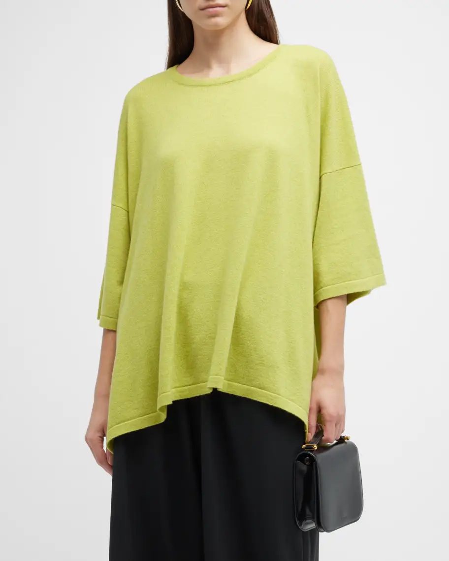 Green Eskandar Angle-To-Front Side Seam Cashmere T-Shirt 