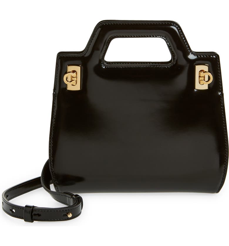 Black Ferragamo Mini Wanda Calfskin Top Handle Bag 