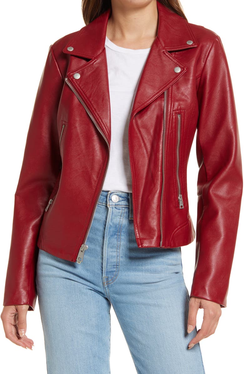 Red Levi Women's Faux Leather Moto Jacket 