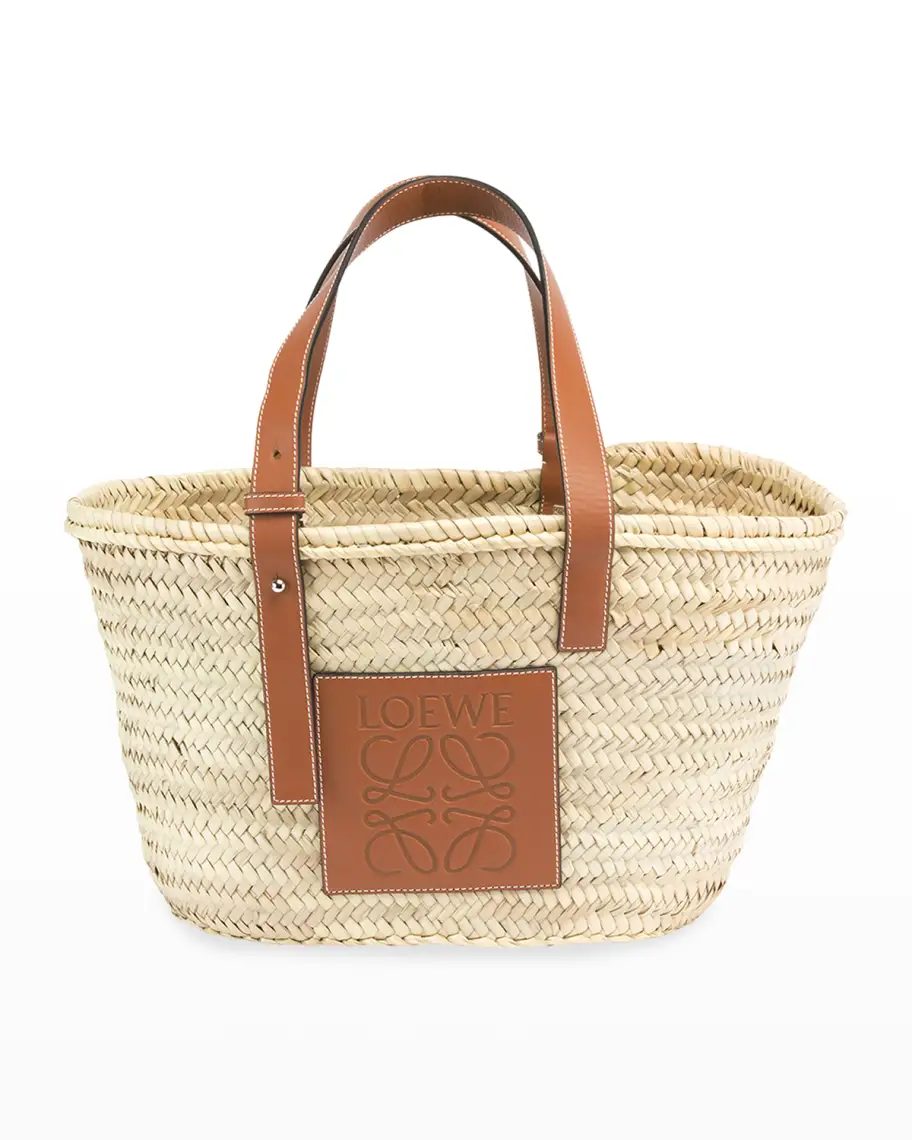 Natural beige and tan Loewe Basket Small Palm Tote Bag 