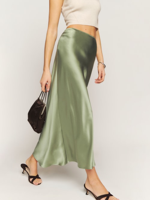 Green Reformation Layla Silk Skirt 