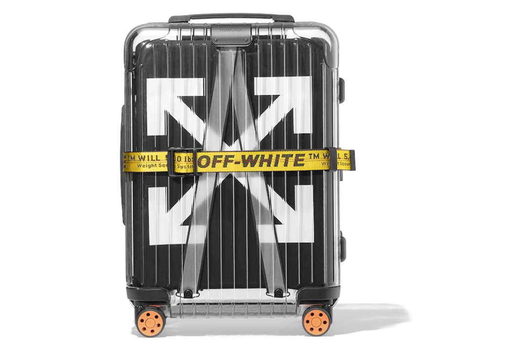 Black, white, and yellow Rimowa x Off White See Through 36L Case 