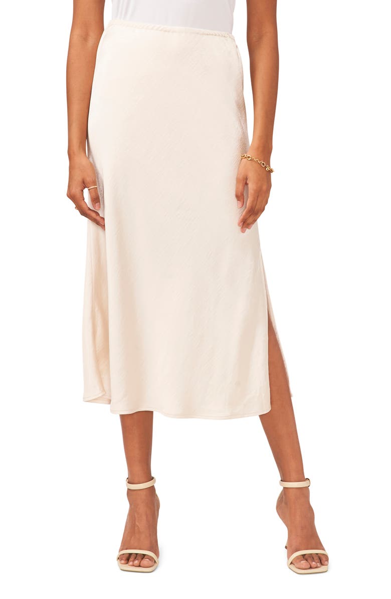 Ivory Vince Camuto Side Slit Satin Midi Skirt 