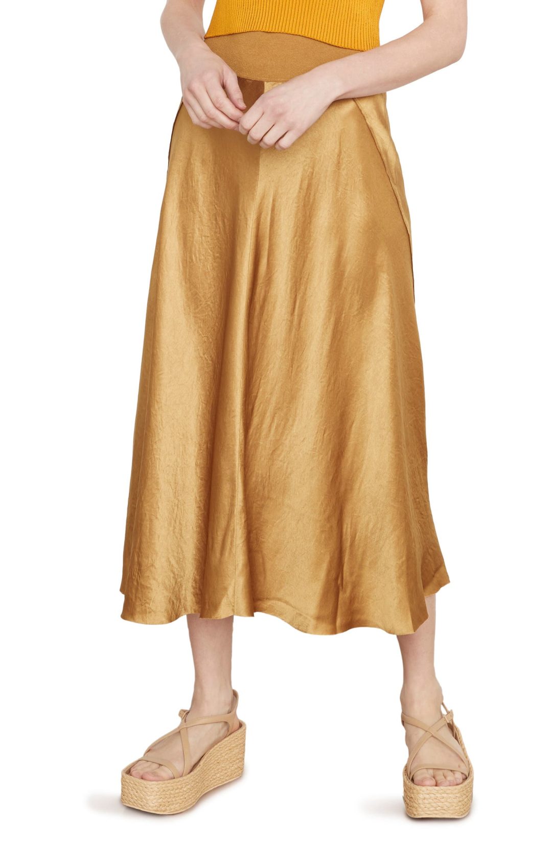 Gold Vince Exposed Raw Seam Satin Skirt 