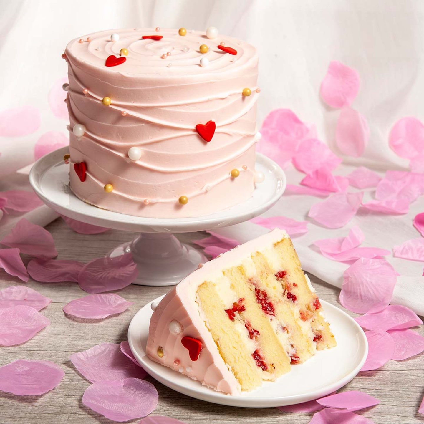 Pink hearts birthday cake