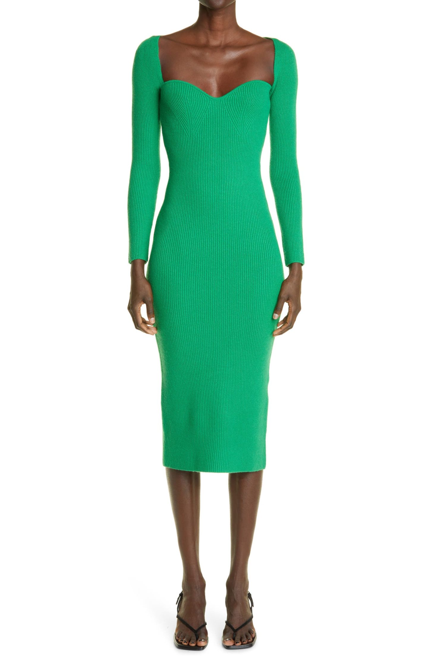 Cashmere VS Alpaca: Green cashmere ribbed knit dress